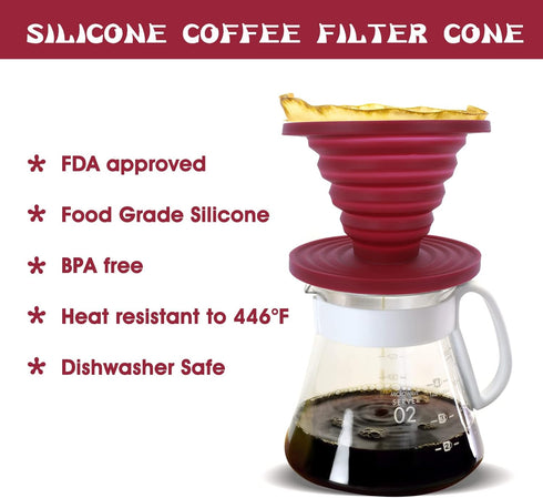 Prasacco Collapsible Pour Over Coffee Maker, Portable Silicone Dripper, Reusable Filter for Camping, Home, Office