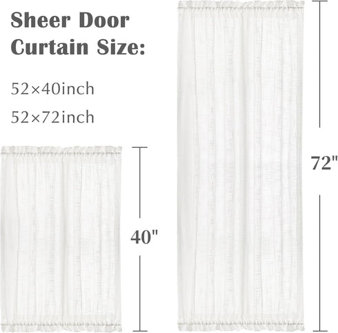 jinchan Linen French Door Curtain 40 Inches Long - Open Weave Semi-Sheer Decor - 1 Panel with Tieback, White