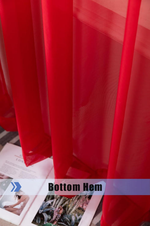 WPM Red Sheer Curtains, 58" Wide x 84" Long, 2 Panels Living Room Window Treatment Rod Pocket Sheer Voile