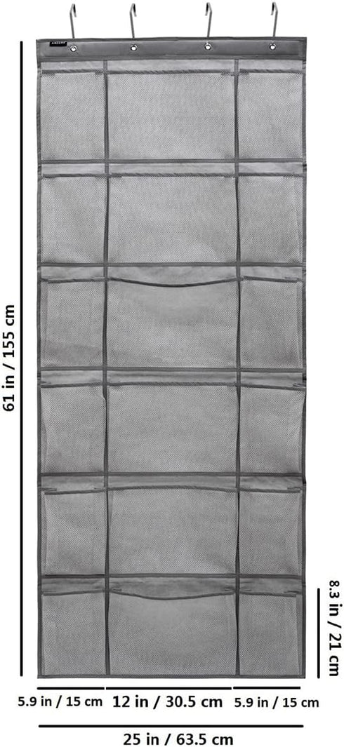 Over The Door Hanging Shoe Rack Organizer - 18 Pockets with 6 Extra Large Mesh Pockets for Shoe Holder Storage