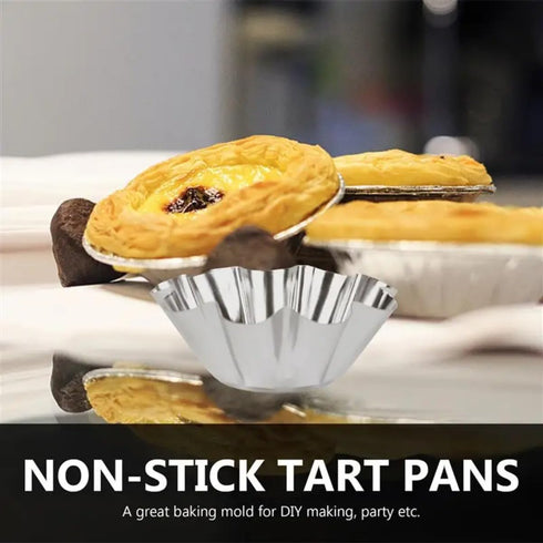 12 Pcs Stainless Steel Tart Pans, Non-Stick Flower Cookie Cutters Mold for Baking, Flower and Round Muffin Cups