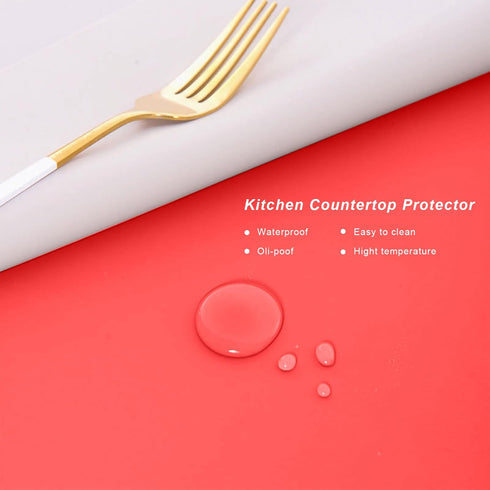 2 PCS Heat Resistant Silicone Mats for Kitchen Counter, 23.6" x 15.7" Nonskid Table Mat for Air Fryer (Red)