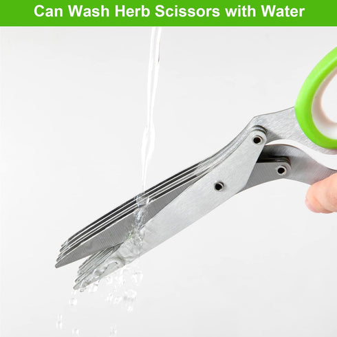 Multipurpose Sharp Kitchen Herb Cutter Shears - Herb Scissors with 5 Stainless Steel Blades, Safety Cover, Cleaning Comb