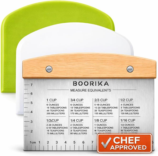Boorika Dough Scraper & Bench Scraper Kitchen Stainless Steel Sourdough Tools Dough Cutter