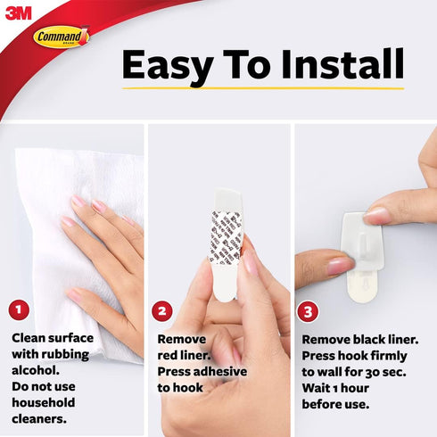 Command Micro Hooks, White, 3 Hooks, 4 Strips for Damage-Free Organizing