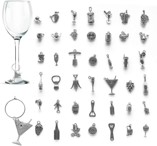 42 pcs Wine Glass Charms, Wine Themed Drink Markers Tags for Cocktail Party Favors