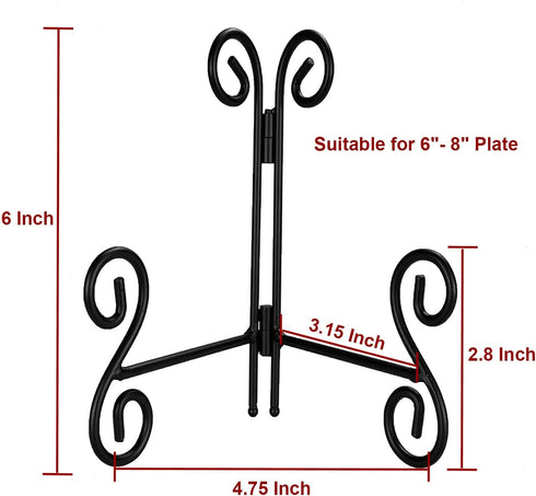 2 Pack 6 Inch Black Plate Stand Holder for Display, Foldable Iron Table Easel for Picture, Photo Frame, Decorative Plate