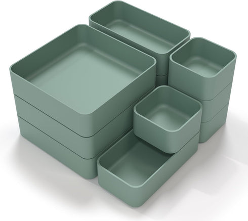 CHANCETSUI 11-Piece Stackable Drawer Organizer Set, Multi-size Storage Bins for Makeup, Stationery, Utensils in