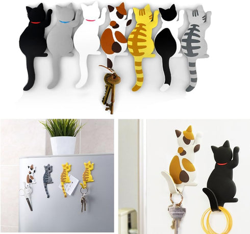 Cute Multifunction Cat Magnetic Refrigerator Sticker Fridge Magnet Hanging Hook 2 in 1 - 4pcs (Gray, Black, Yellow,