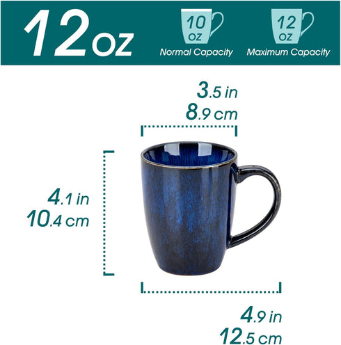 Set 6, 12 Oz vancasso STARRY Ceramic Coffee Mug of Tea Cups with Handle for Latte, Tea, Cappuccino, Milk, Cocoa