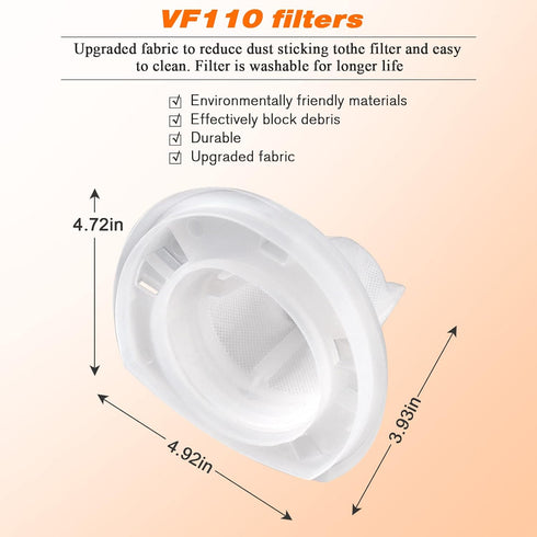 6 Pack VF110 Vacuum Filter for Black and Decker Hand Vacuum by Blutoget, Replaces CHV1410L, CHV9610, CHV1210