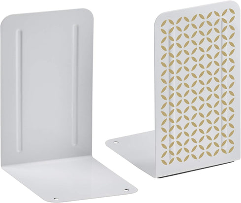 Acrimet Metal Bookends, Heavy Duty Non-Skid Book Stand, 6-7/8" H x 4" W x 4-1/2“ D, 1 Pair, White with Gold