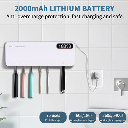 ZOZOO 99.9% Dry,Heating,5+1+1 Slots,12 UV Toothbrush Sanitizeri Holder with Cleaning,Air Hour Memory,Rechargeable Wall