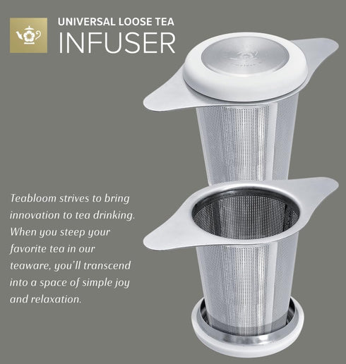 Teabloom Universal Loose Tea Infuser with Dual-function Lid, Fits Cups, Mugs, and Teapots
