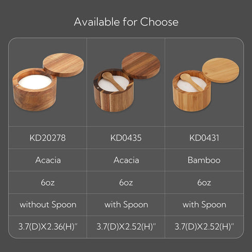 6oz KITCHENDAO Acacia Wood Salt Cellar Bowl Box, Elegant Kitchen Holder Container with Swivel Magnetic Lid to Store