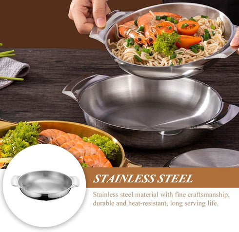 Luxshiny Large Mixing Bowl, 16cm Paella Pan, Stainless Steel Skillet with Handles for Home, Restaurant, Camping