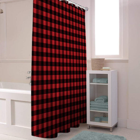 Vandarllin Extra Long Shower Curtain, 72x84 Inches, Washable Water Repellent Rustic Red Black Buffalo Check Plaid