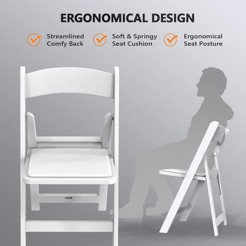 Set 1, (1, VINGLI White Resin Folding Chair with Padded Cushion, of Plastic Foldable Seat for Indoor & Outdoor Use