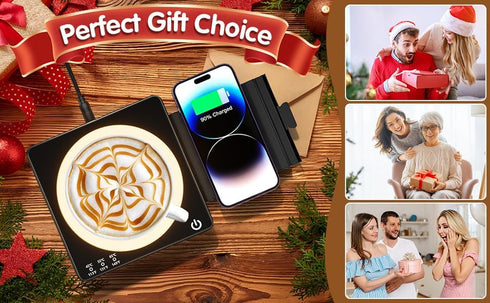 15W 3 Settings 8H Coffee Mug Warmer, Smart Mug Warmer, Wireless Phone Charging, Heat Temperature Controlled, Auto Off
