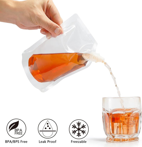Liquor Plastic Flasks, Concealable and Reusable Drinking Bags with Funnel (8OZ-6PCS)