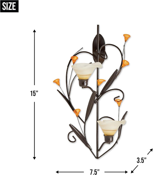 15x7.5x3.5, Zingz & Thingz Beauty in The Petals Collection Floral Lily Tealight Candle Wall Sconce, Amber Lilies