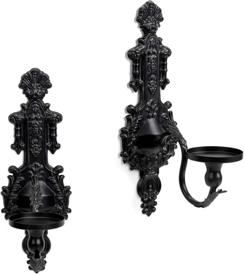 Set 2 GAKA Wall Sconce Candle Holder of Gothic Metal Candle Sconce Black Candle Holders Vintage Wall Mount Candle