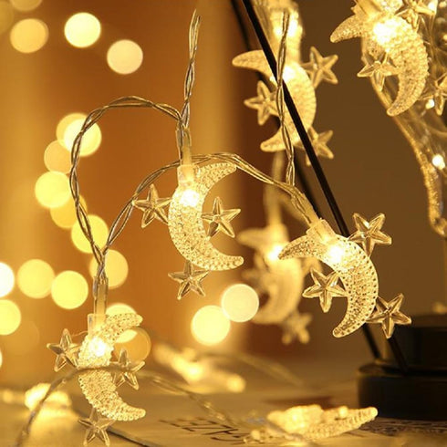 WFGGEH 10ft 20 Moon Star String Lights Plug in, LED Star and Moon Fairy Lights Warm White for Birthday Party Christmas