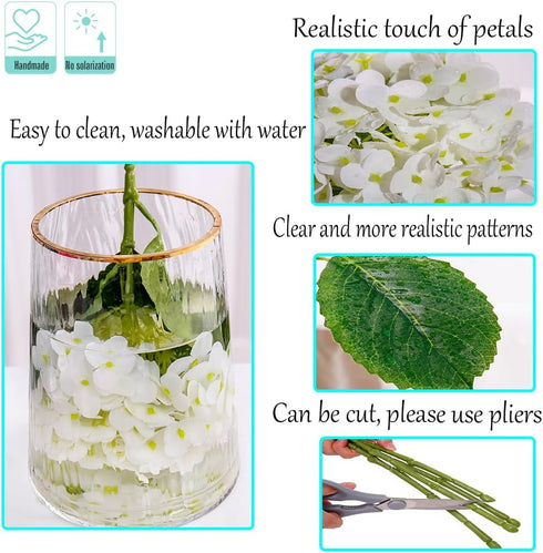 5Pcs Kimuras Cabin White Hydrangea Artificial Flowers Real Touch Latex Fake Hydrangeas Flower, Lifelike Faux Bouquet