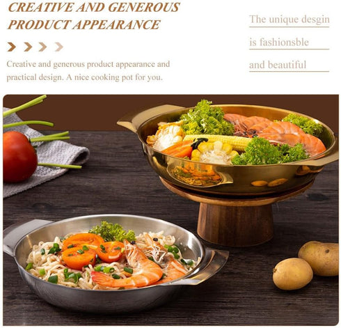 Luxshiny Large Mixing Bowl, 16cm Paella Pan, Stainless Steel Skillet with Handles for Home, Restaurant, Camping