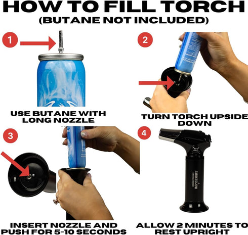 Blow Butane Cooking Torch, Lighter with Safety Lock and Adjustable Flame for BBQ, Baking, DIY