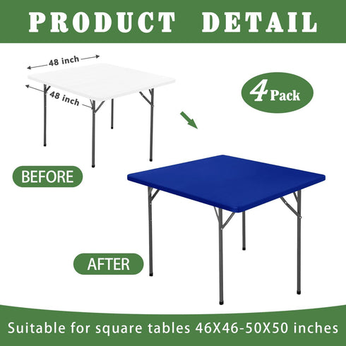 4 Pack 48 48 Inches Square Fitted Tablecloth for x Card Tables Waterproof Stretch Washable Folding Indoor and Outdoor