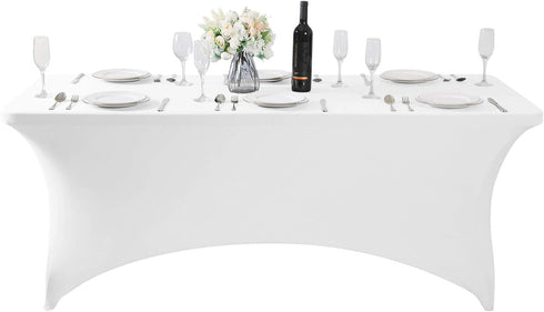 Spandex Table Cover for 6Ft, 4Ft, or 8ft Table, Universal Fitted Stretch Tablecloth for Party and Events, White