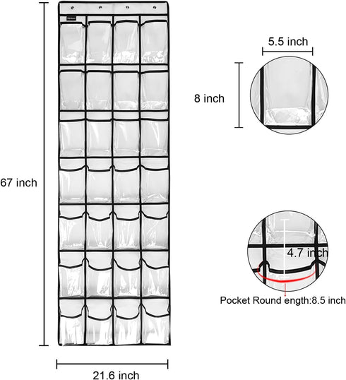 28 Large 1 Pack Transparent Pockets Over The Door Shoe Organizer Sturdy Hanging Shoe Rack for Door Closet Sneakers or Accessories, 4 hooks White by TidyMaster