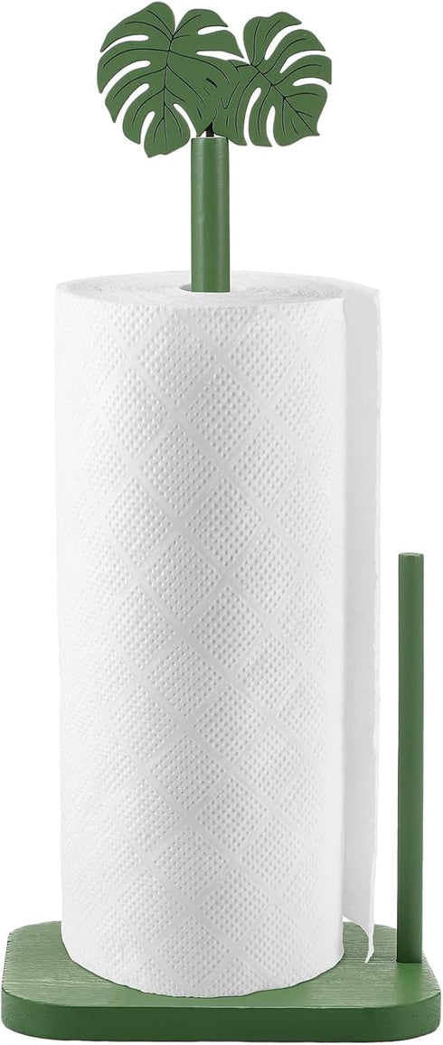 Leinuosen Monstera Leaves Paper Towel Holder Tropical Monstera Wooden Paper Towel Holder Green