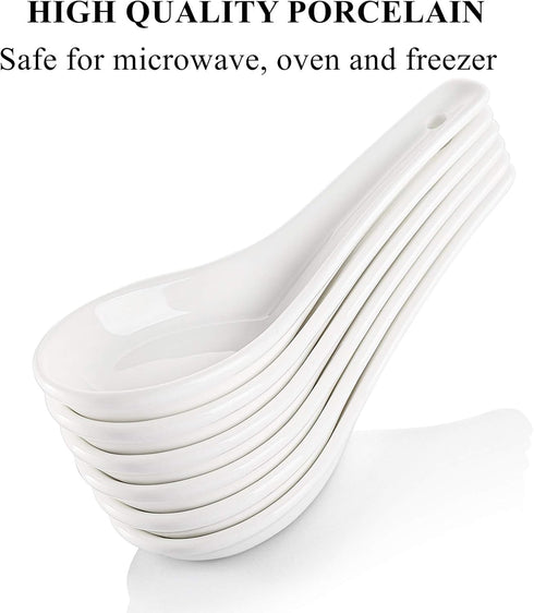 Yopay 24 Pack 5 Inch White Ceramic Soup Spoons, Asian Ramen Spoons for Appetizer, Wonton, Dumpling