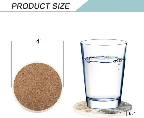 Lahome Marble Pattern Coasters - Round Absorbent Stone Coaster Set with Ceramic Stone and Cork Base (Blue, Set of 4)