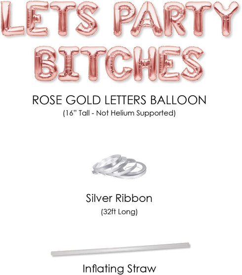 PartyForever Rose Gold 16 Inch Letters Banner, Bachelorette Party Balloons Decorations Set for Bridal Shower