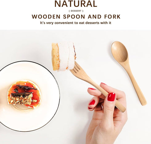 8Pcs Schima Wooden Utensil Set, Reusable Handmade Natural Wooden Cutlery, Eco-Friendly Wooden Spoons and Forks for