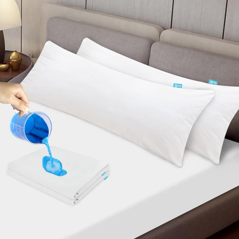 Body Pillow Protector Waterproof 2 Pack, Zippered Body Pillow Cover 21"x 55" White Pillowcase, Machine Washable