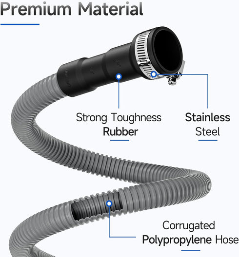 10 FT Dishwasher Drain Hose, Corrugated and Flexible Replacement with Clamps, Fits 11/16", 1", 1-1/8"