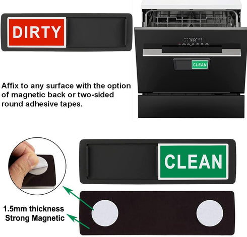 Dishwasher Magnet Clean Dirty Sign, Kitchen Message Sign with Adhesive Stickers Slide Indicator for Dishes/Washing