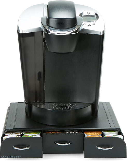 Mind Reader Single Serve Coffee Organizer with 3 Drawers, 36 Capacity, Black