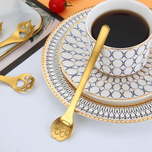 Golden Cat Paw Coffee Spoons - Cute Cat Paw/Dog Paw Stainless Steel Teaspoon for Dessert, Stirring Spoon