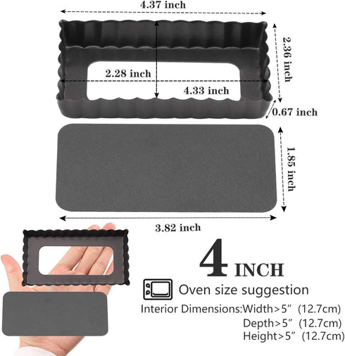Mini Tart Pan Set of 6 Rectangular Non-Stick 4 Inch Quiche Pan Loose Removable Bottom Tart Pan for Pies, Quiche Bakeware, Cheese Cakes, Desserts by Cyimi