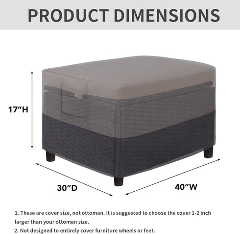 (40"x30"x17", Easy-Going Outdoor Ottoman Cover, Waterproof Patio Ottoman Cover, Heavy Duty Outdoor Furniture Cover