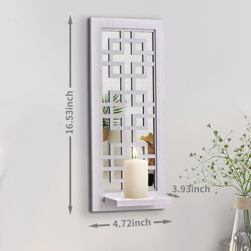 Aeveco Set 2, Wall Mirrored Candle Sconces of Decorative Wooden Candle Holder, Rustic Candle Sconce, White Living Room