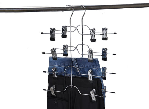 2 Quality Metal Pant Skirt Trouser Hangers, 4-Tier Heavy Duty Clips for Slacks, Trousers, Jeans