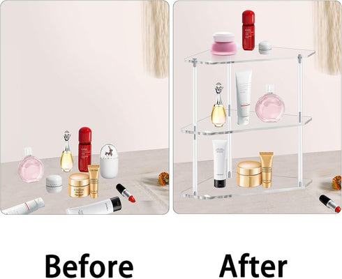Tasybox 2 Tier Corner Shelf, Acrylic Bathroom Counter Organizer for Kitchen, Office, Vanity, Makeup, Spice