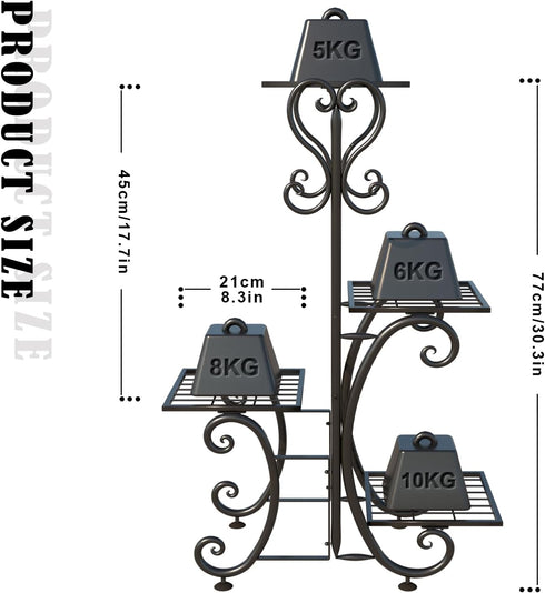 YisanCrafts 4 Tier Plant Stand Indoor Outdoor, Metal Plant Shelf Flower Pot Holder Display Racks - Wrought Iron Corner