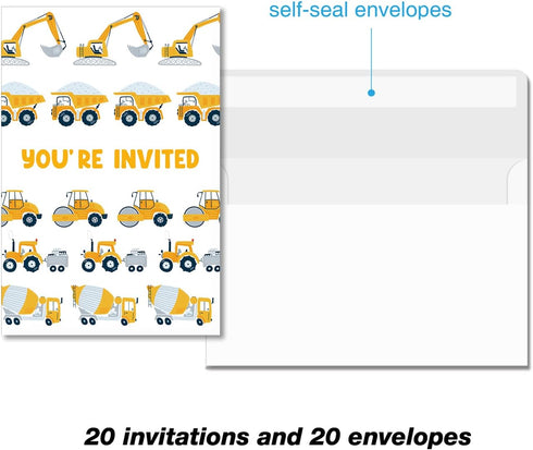 Soiceu 2nd Set 20 2 Cute Construction Birthday Party Invitations with Envelopes of Dump Truck Digger Construction Years